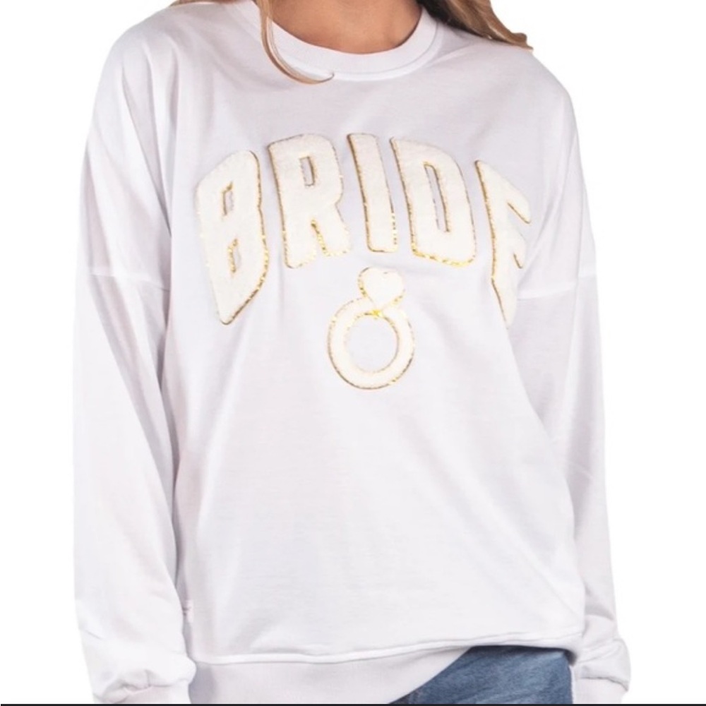 Simply Southern White "BRIDE" Sweatshirt with Gold Accents